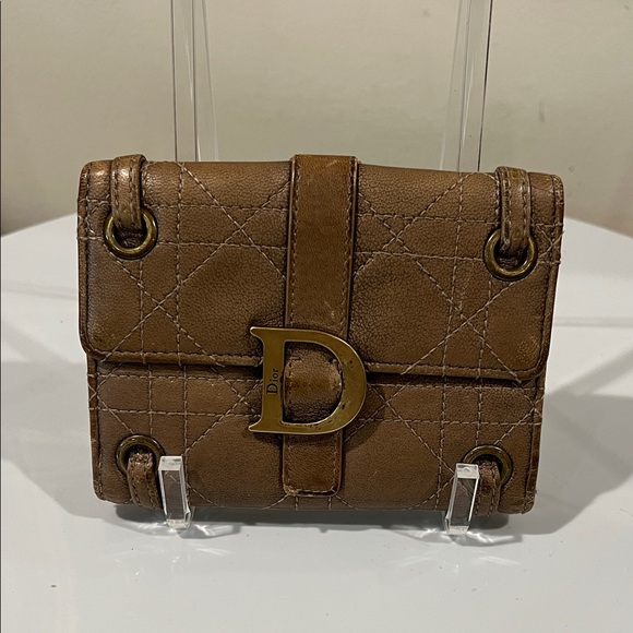 Dior Quilted Brown Cannage Leather Compact Wallet - Picture 1 of 14